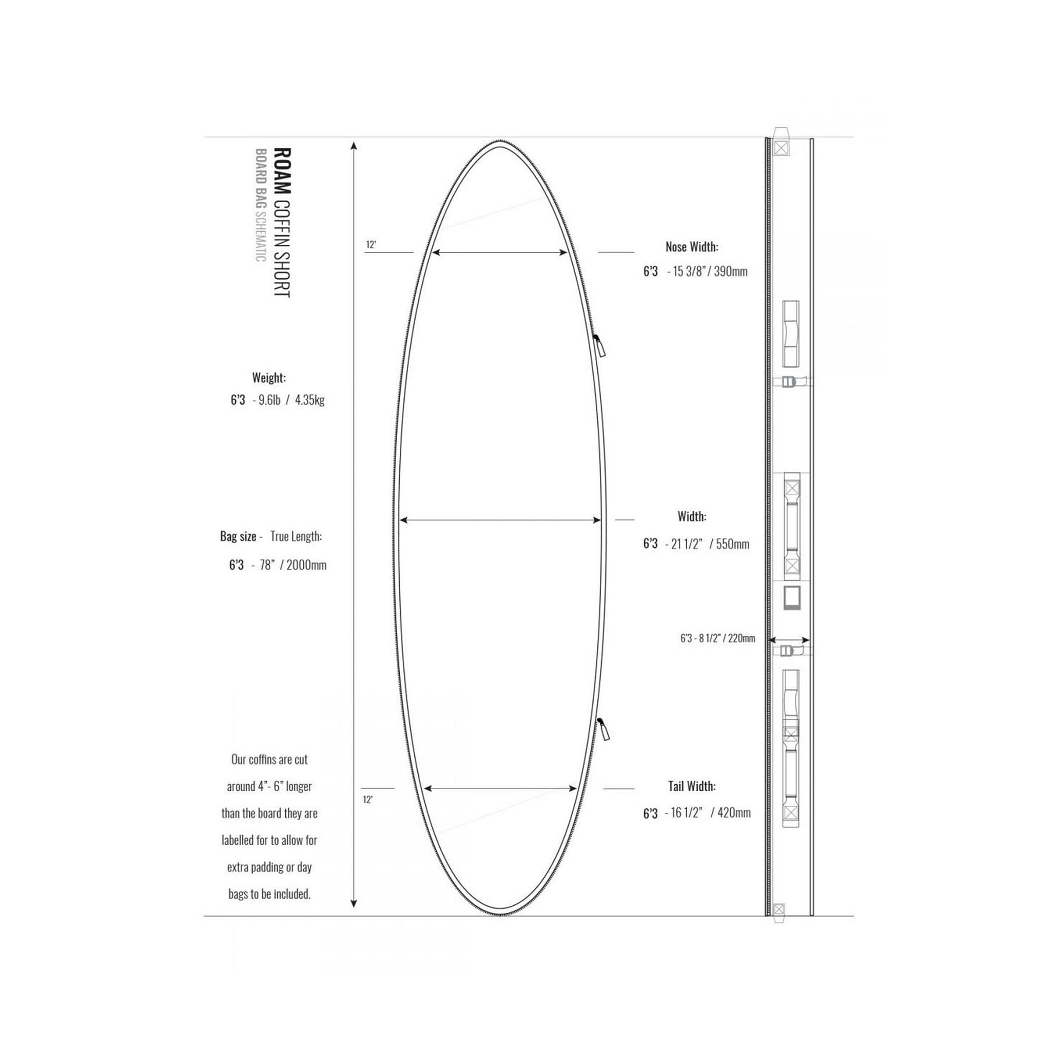 ROAM Boardbag Surfboard Coffin Doppel Triple Grey