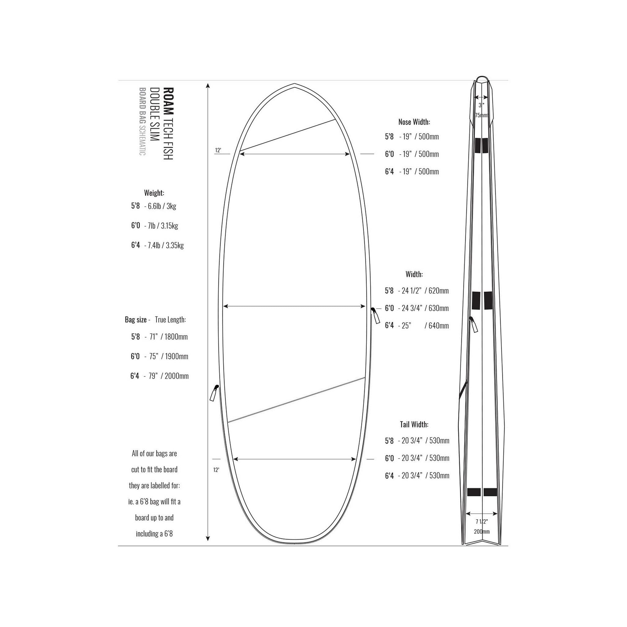 ROAM Boardbag Surfboard Tech Bag Doppel Fish Black