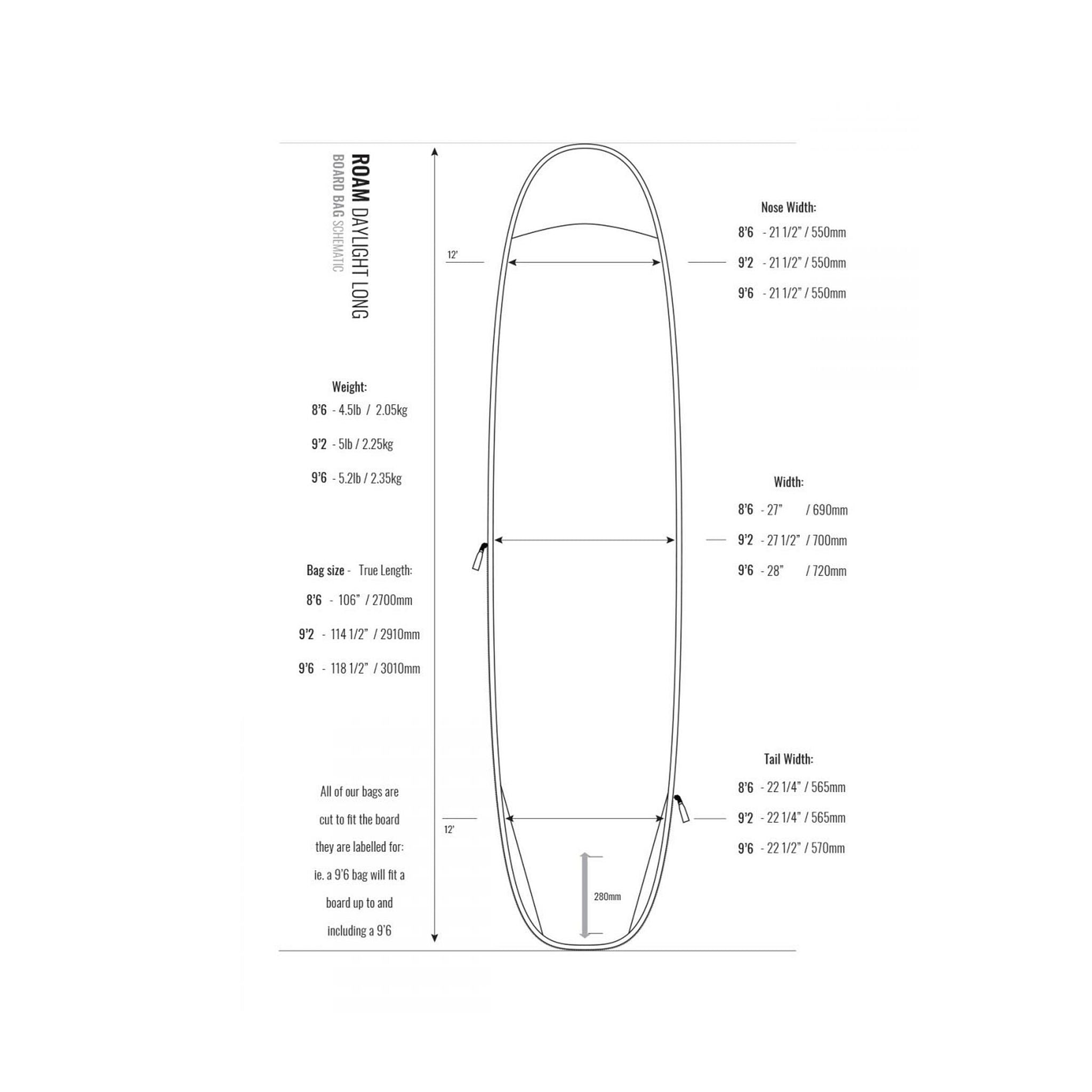 ROAM Boardbag Surfboard Daylight Long PLUS Grey