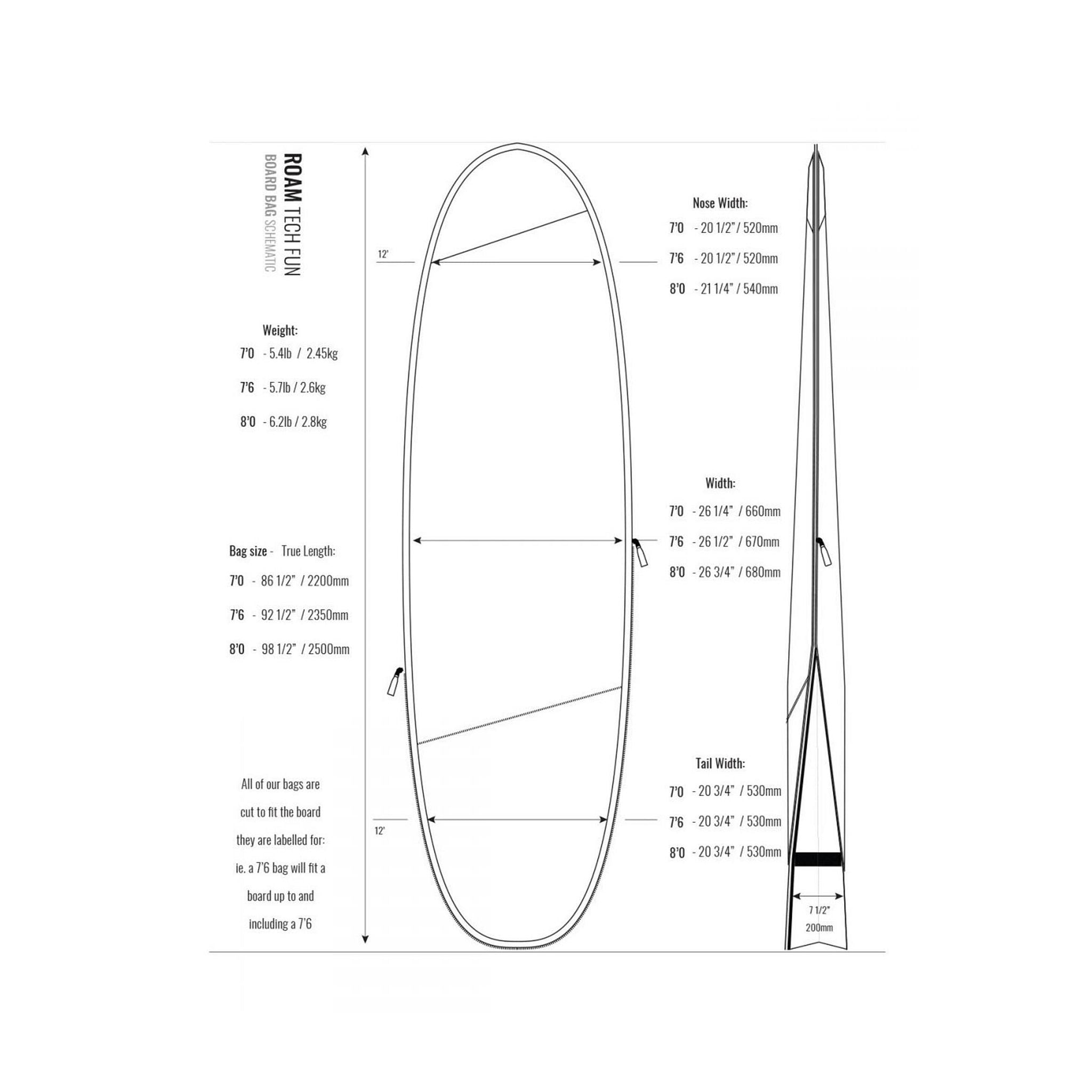 ROAM Boardbag Surfboard Tech Bag Funboard PLUS Grey