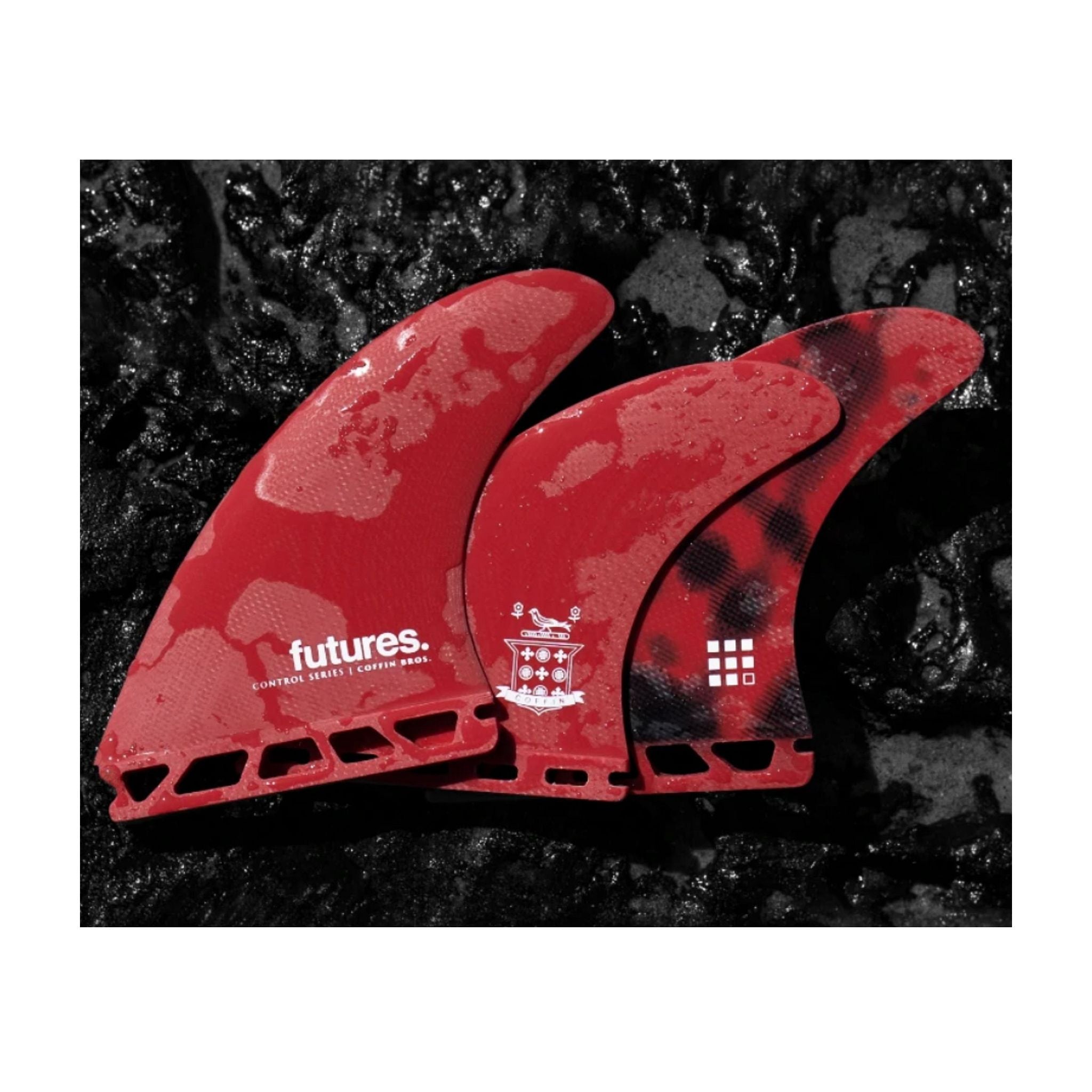 FUTURES Thruster Fin Set Coffin Bros Control M Red 2.9