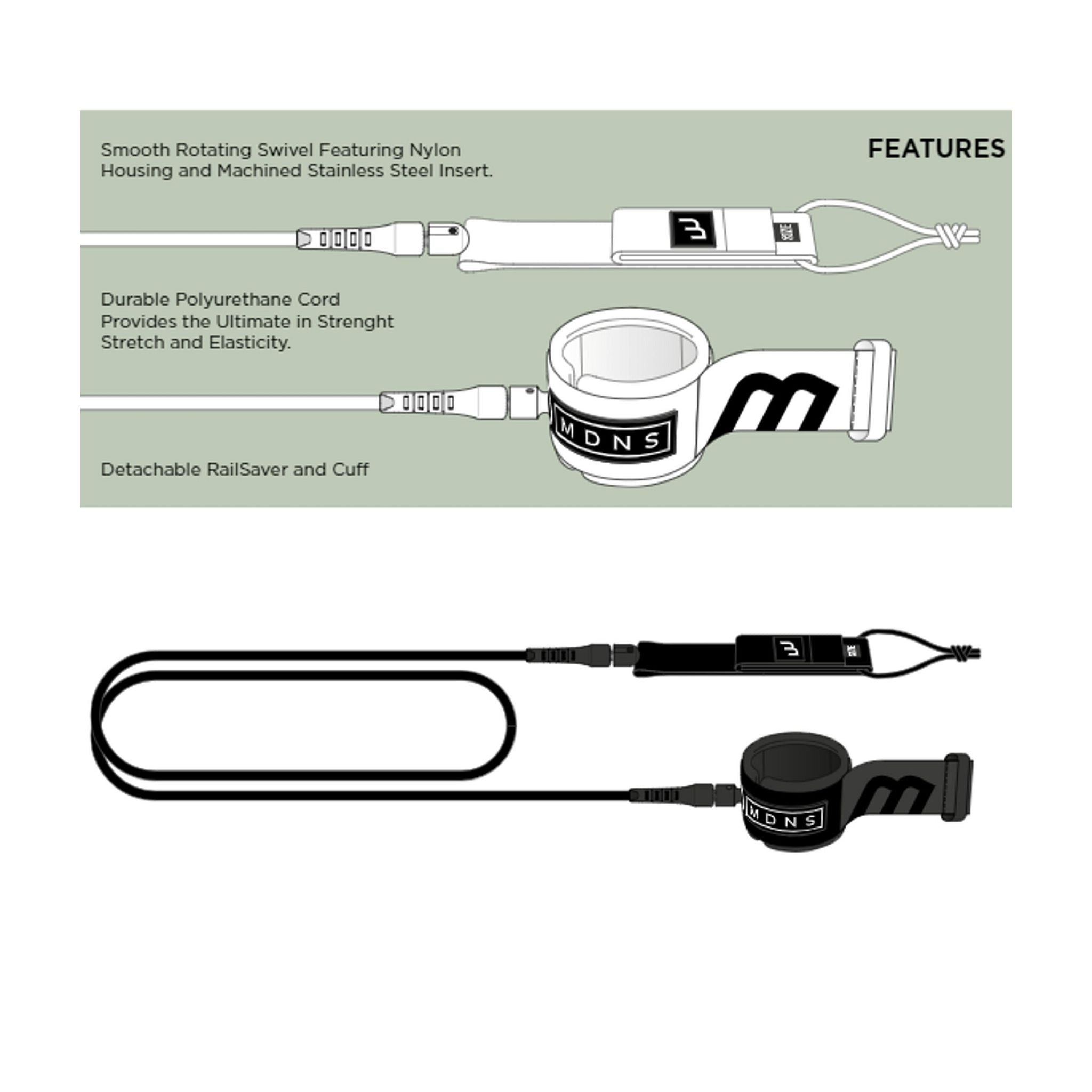 MDNS Surfboard KNIE Leash 9.0 Black