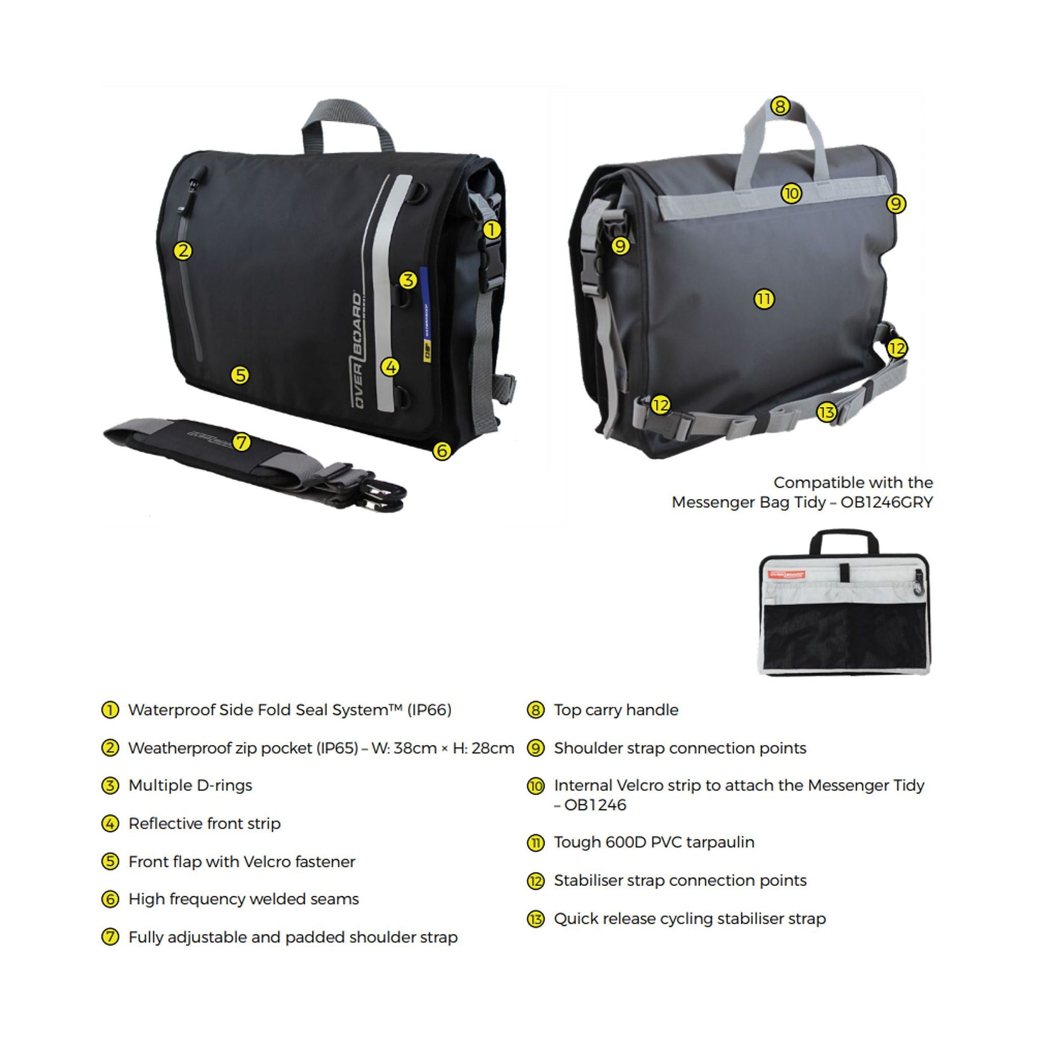 OverBoard wasserdichte Messenger Bag Kurier Tasche Black