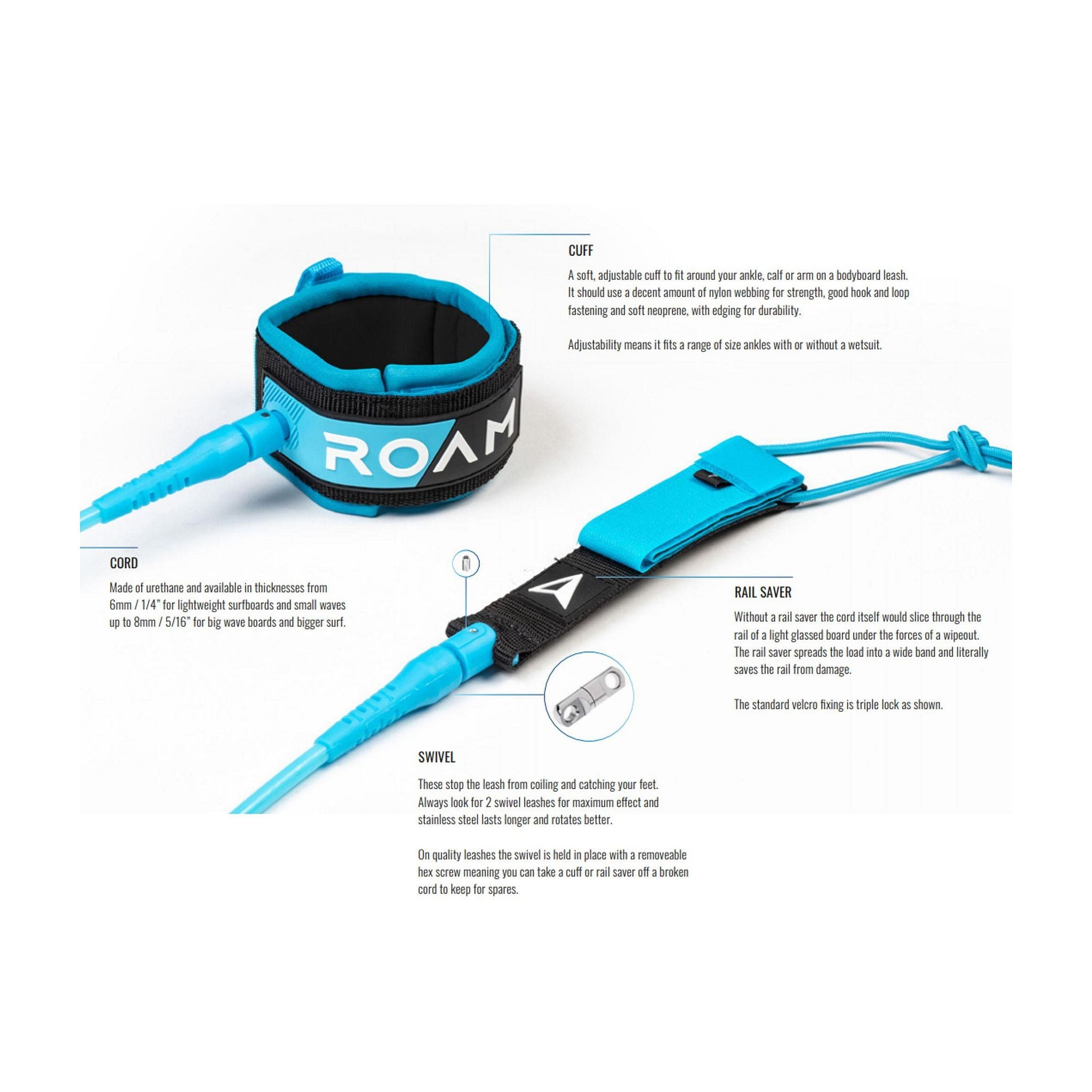 ROAM Surfboard Leash Premium 9.0 Türkis
