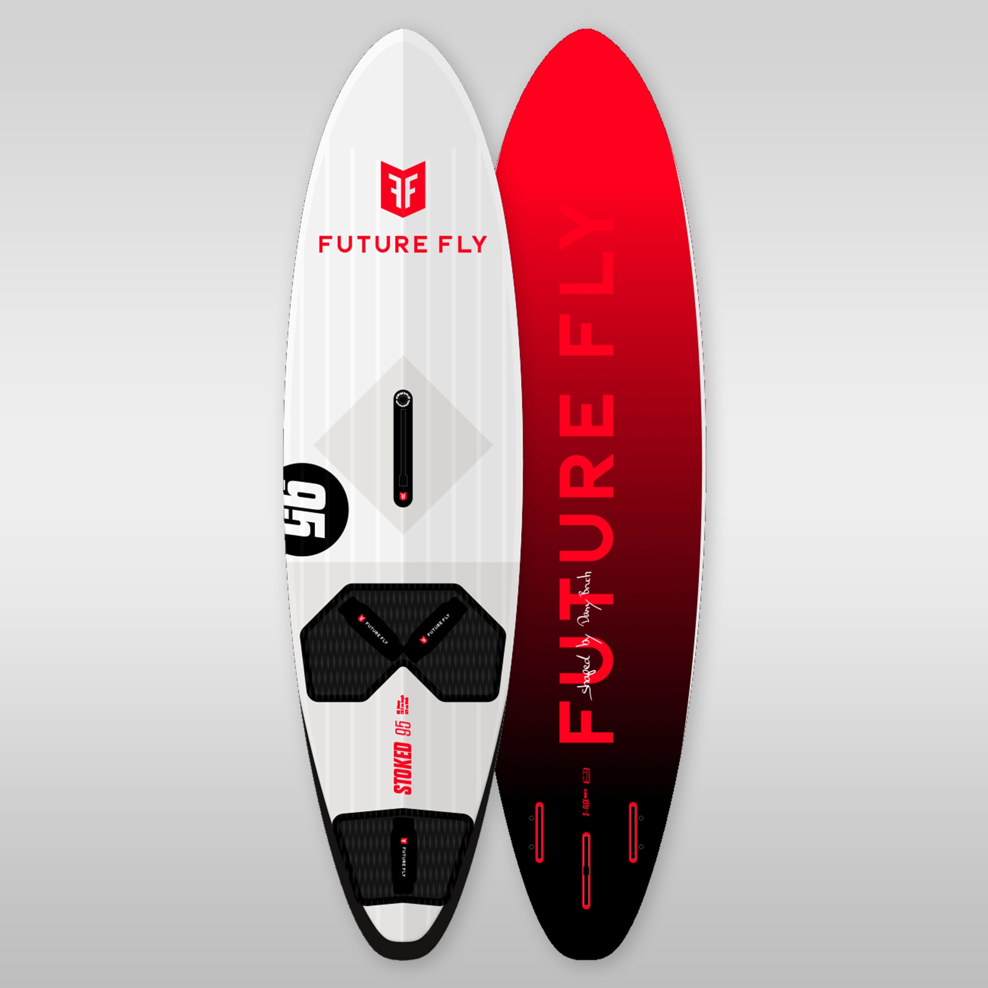 weiß rotes Future Fly Wave windsurf board Stoked shaped by Dany Bruch