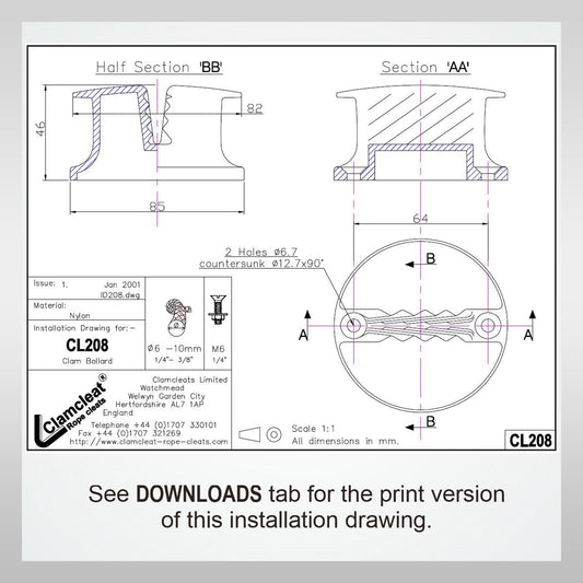 Clamcleat Poller Klemme CL208 CL210 Clam-Bollard