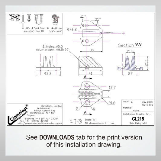 Clamcleat Cl215 Cleat line lok klemme windsurf boating