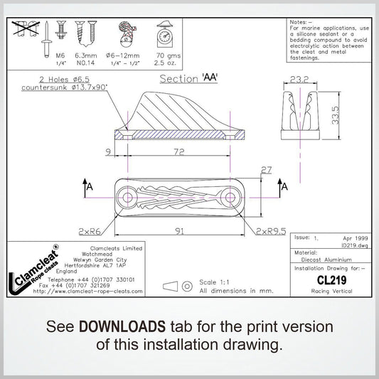 Clamcleat Cl219 Cleat line lok klemme windsurf boating